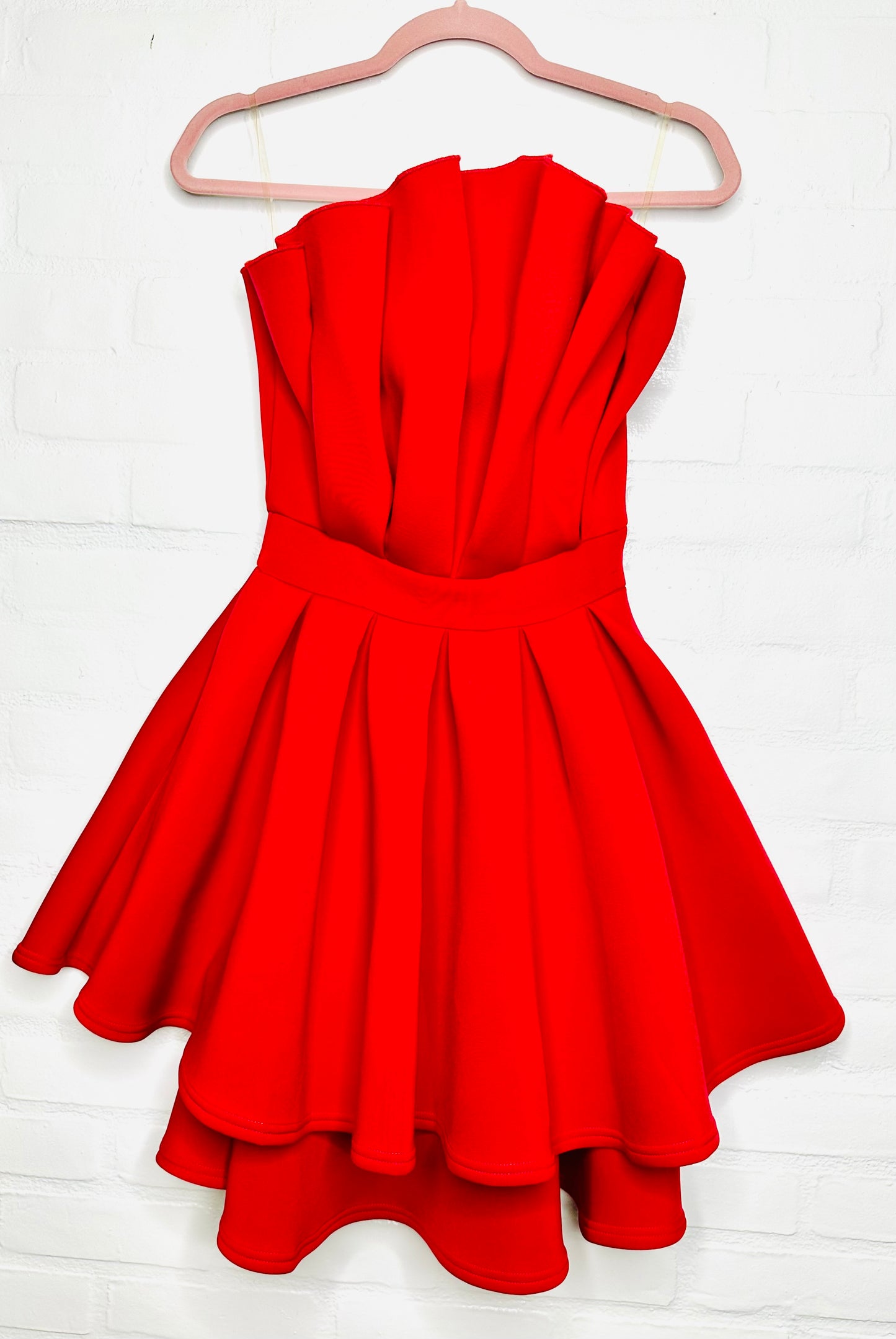 AMANDA WOMEN’S PLEATED OFF SHOULDER RED DRESS