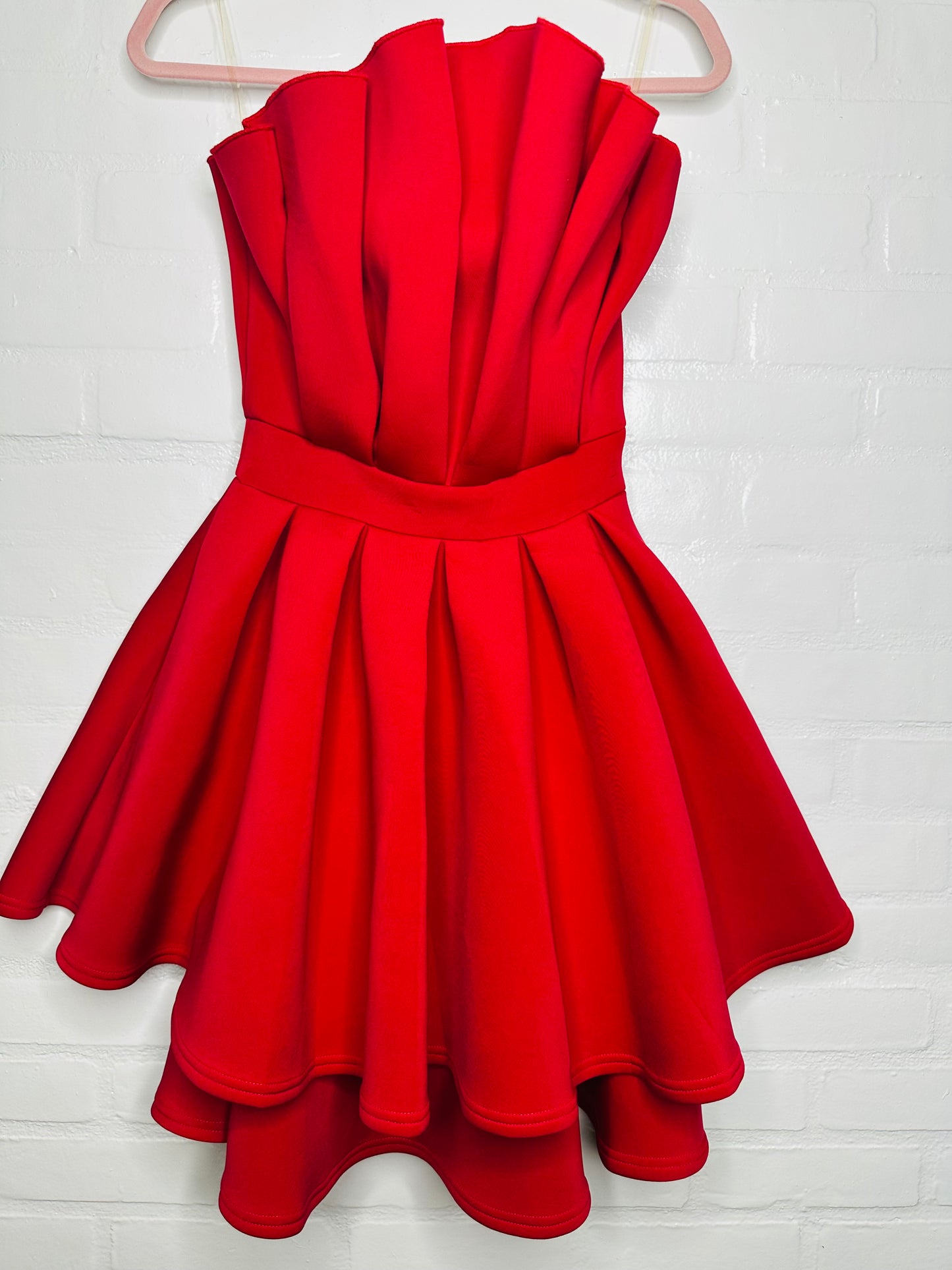 AMANDA WOMEN’S PLEATED OFF SHOULDER RED DRESS