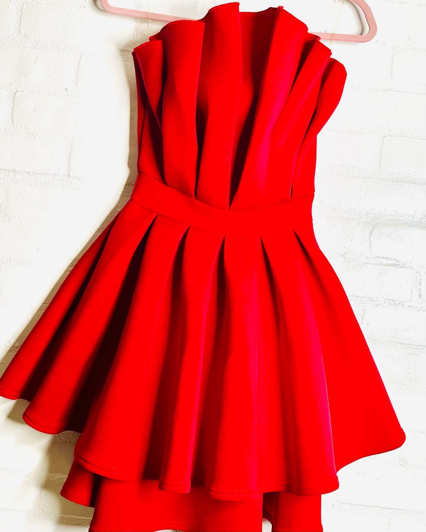 AMANDA WOMEN’S PLEATED OFF SHOULDER RED DRESS