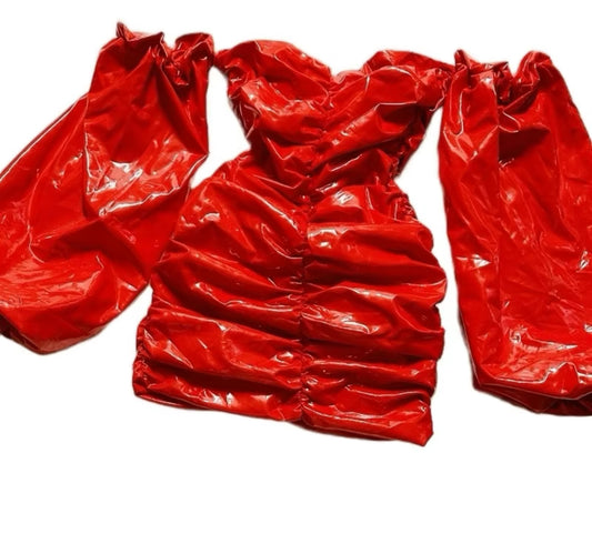 CYNTHIA FAUX LEATHER PARTY DRESS