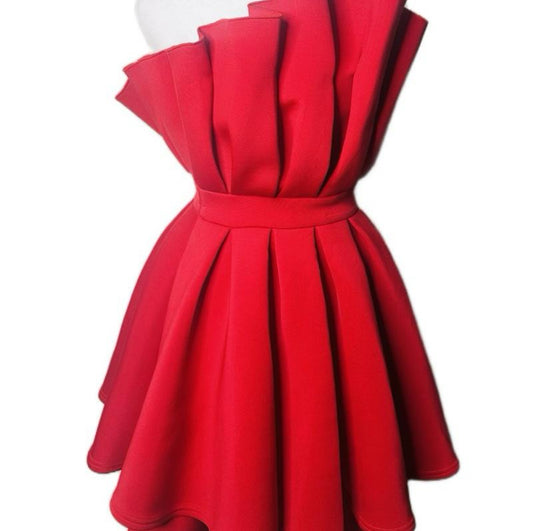 AMANDA WOMEN’S PLEATED OFF SHOULDER RED DRESS