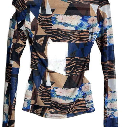 JULIANA SEXY LONG SLEEVE FLORAL MESH TOP