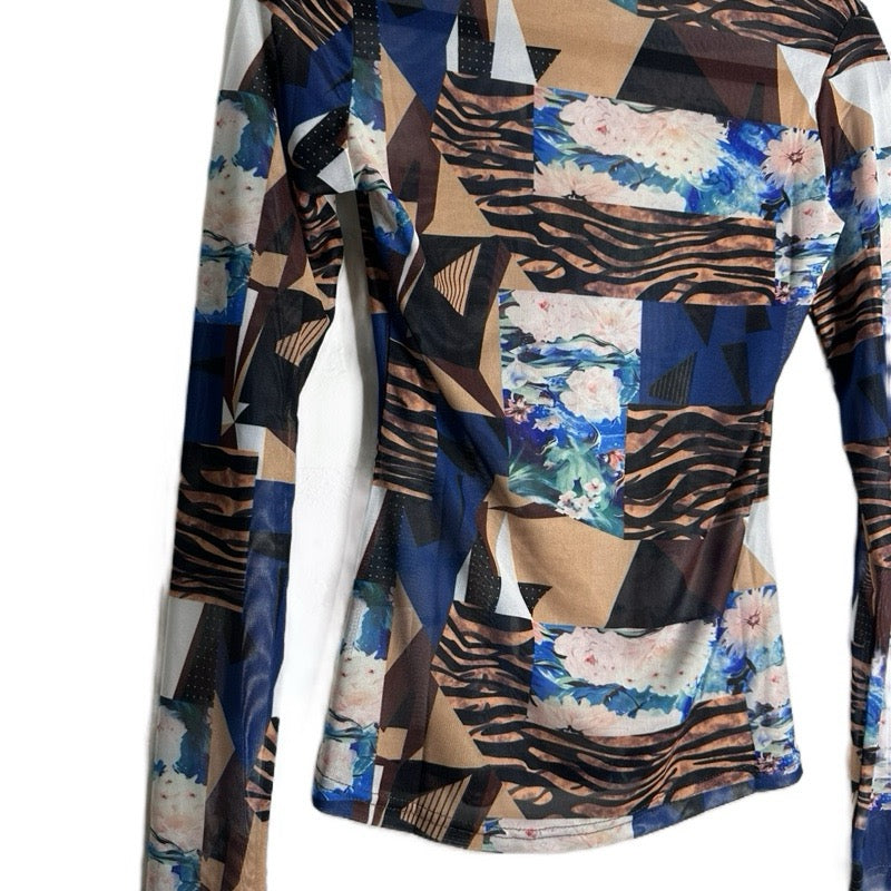 JULIANA SEXY LONG SLEEVE FLORAL MESH TOP