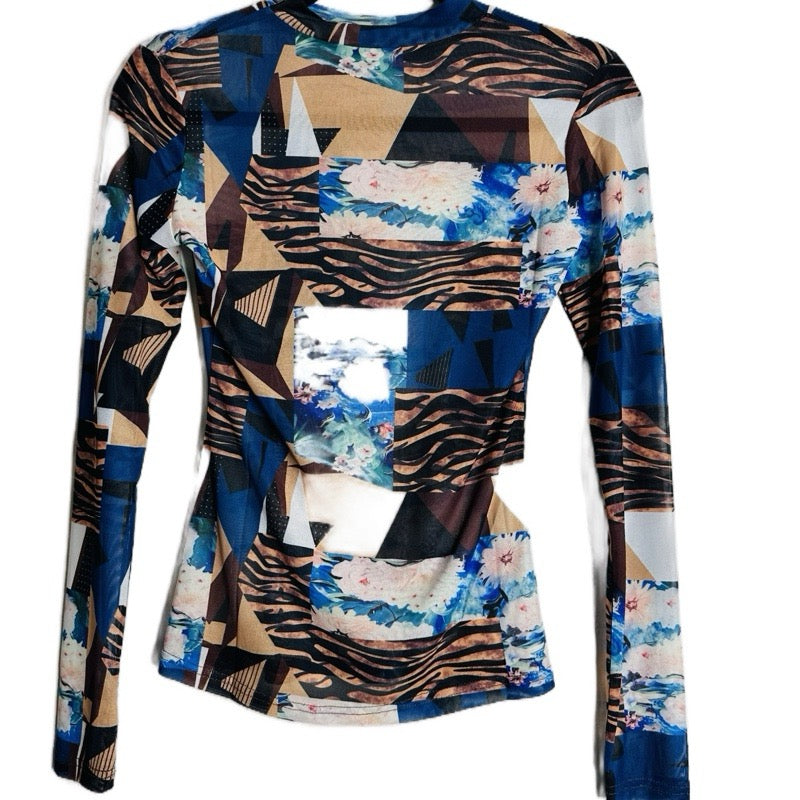 JULIANA SEXY LONG SLEEVE FLORAL MESH TOP